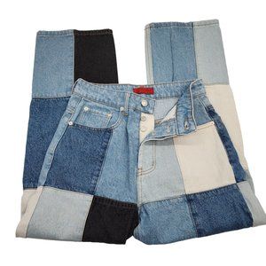 Signature Vintage patchwork  Button Fly Jeans straight leg high rise Womens size